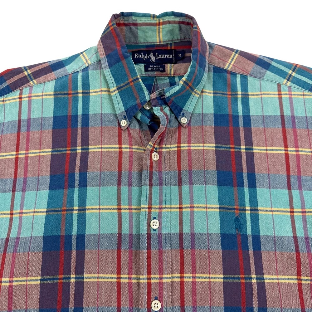 VTG Ralph Lauren Blaire Shirt Mens Medium Multicolor Plaid Short Sleeve Preppy